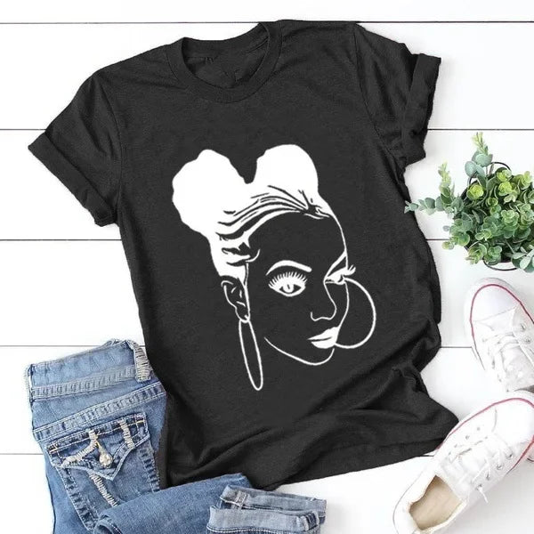 Fille africaine imprimer t-shirt femmes à manches courtes col rond t-shirt ample été femmes t-shirt hauts Camisetas Mujer
