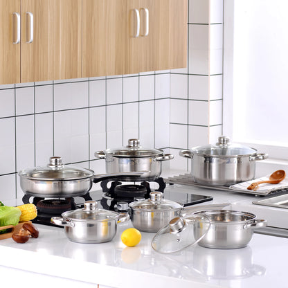 Velaze – ensemble d'ustensiles de cuisine, ensemble de 12 pièces, casseroles et poêles en acier inoxydable, sans danger pour l'induction, casserole, Casserole, avec couvercle en verre