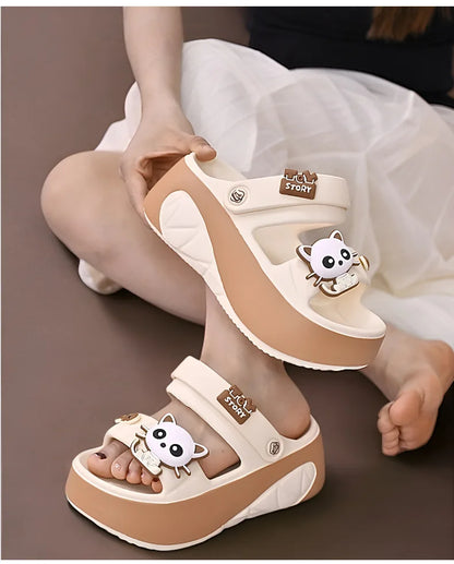 Nouveau 6 cm pantoufles chat à talons hauts femme polyvalent kitty sandale sabots femmes grosses diapositives chaussures dames rose plate-forme EVA pantoufles