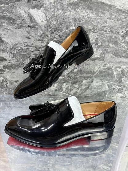 Chaussures d'affaires décontractées pour hommes, cuir véritable, gland, classique, sans lacet, cuir verni, antidérapant, polyvalent, mariage, nouveau, 2024