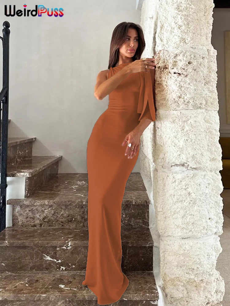 Bizarre chat une épaule robe femme été Sexy solide élégant noeud pansement sans manches moulage Simple fête maigre robes