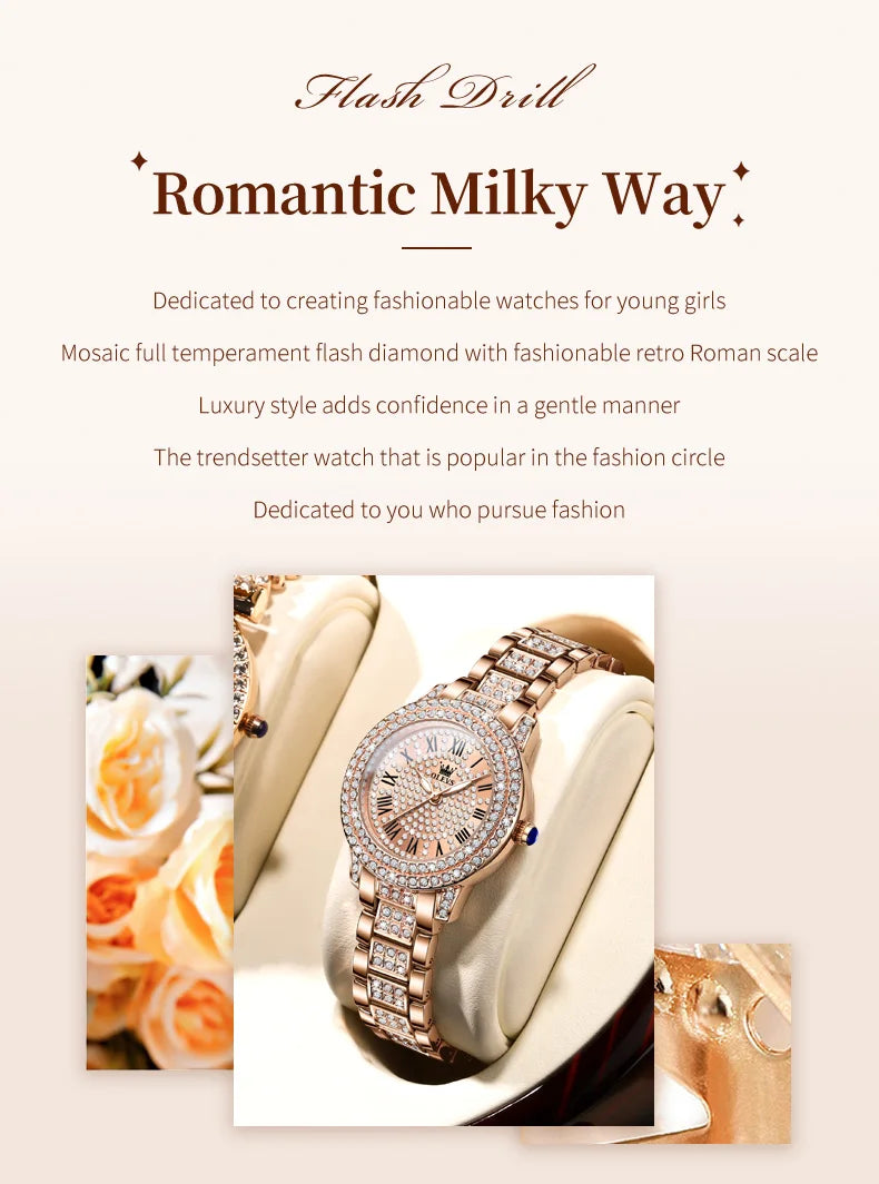 OLEVS Original diamant montre pour femmes mode élégant en acier inoxydable étanche Quartz montre-bracelet de luxe dames robe montres