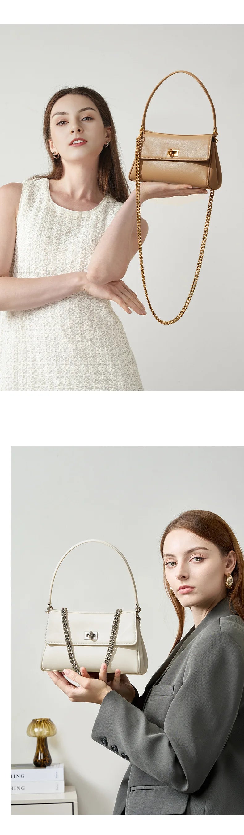 Sac à bandoulière en cuir de vache pour femmes, avec chaîne, petit Design, sac à main haut de gamme pour employés de bureau, accessoire de mode à bandoulière unique