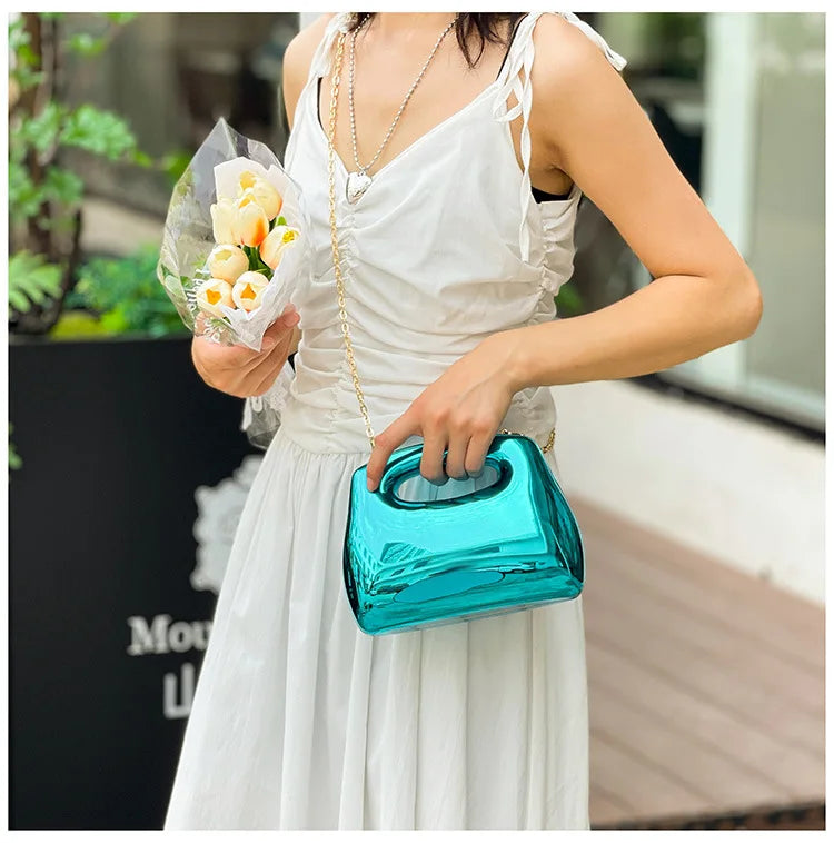 Sac à main hobo en acrylique doré pour femme, sac à main de plage transparent, sac à main de soirée, poignée supérieure ronde, fête de mariage, designer de luxe