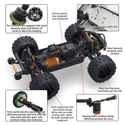 JIUSI PT14R 1/14 RC voiture de course 3S batterie 4WD 80 km/h moteur sans brosse 2.4G télécommande 35C haute vitesse tout-terrain camion RC
