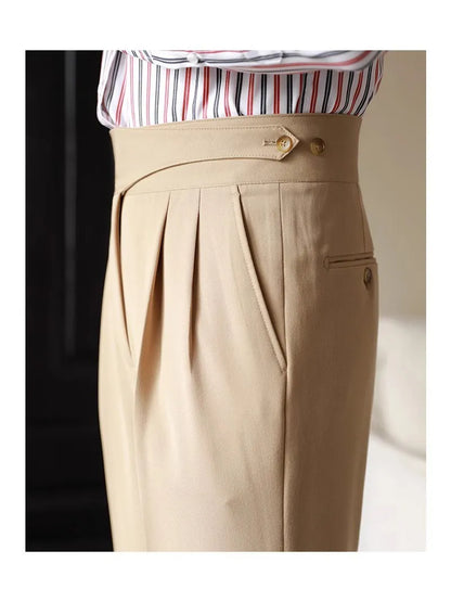 2025 hommes Stand poche mode Naple pantalon solide blanc kaki pantalon hommes élégant pantalon droit mâle cheville longueur bas nouveau