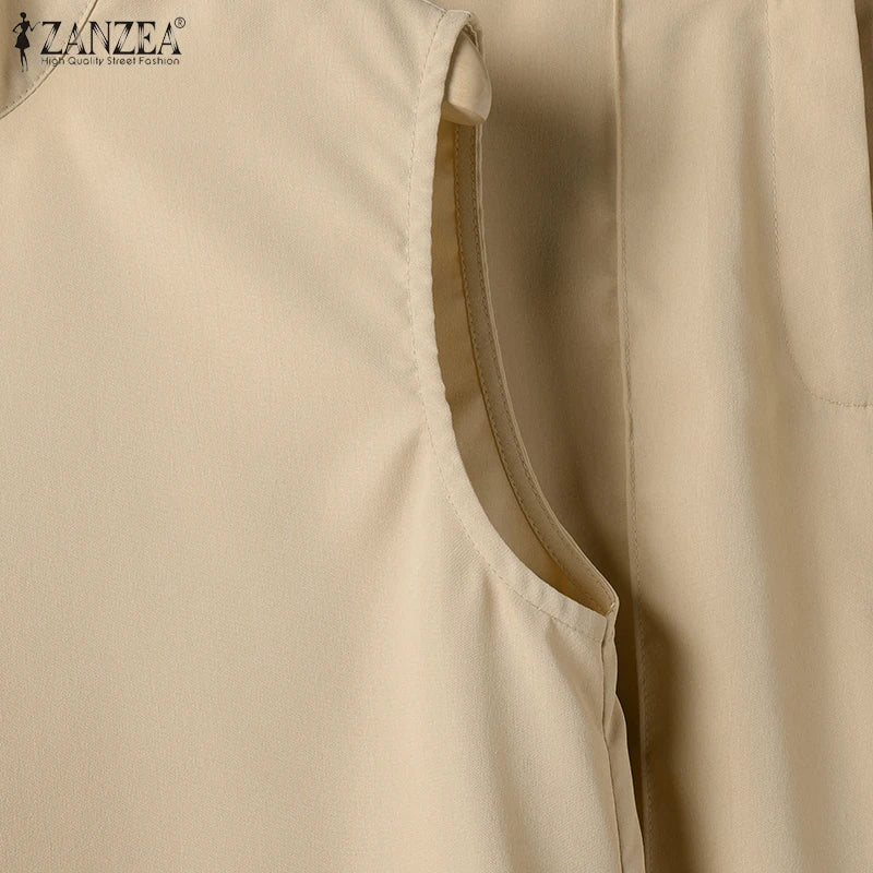 Élégant Chic femmes 2 pièces ensembles ZANZEA femme 2025 mode 2 pièces tenues costumes sans manches Blouses et pantalons à jambes larges ensembles