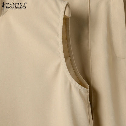 Élégant Chic femmes 2 pièces ensembles ZANZEA femme 2025 mode 2 pièces tenues costumes sans manches Blouses et pantalons à jambes larges ensembles