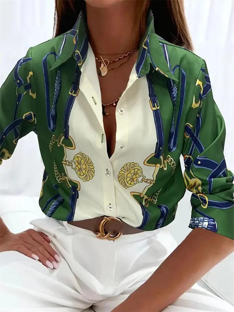 Nouvelle texture imprimée chemise tempérament femmes bureau chemise à manches longues 2024 automne