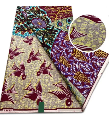 Tissu africain en cire de coton, très bonne qualité, nouvelle grande cire Ankara brillante Pagne, couleur grise, brillant doré, trucs Batik, 6 mètres