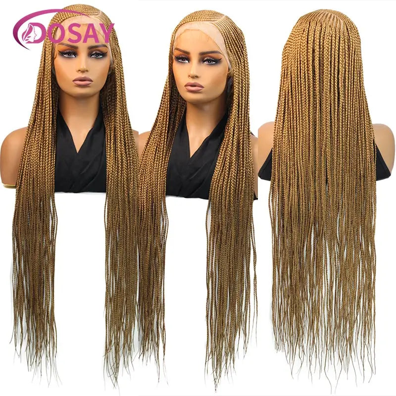 Perruques tressées en boîte Cornrow 36 pouces, perruque synthétique Blonde 613 pour femmes, perruque Lace Front Wig tressée avec raie latérale de haute qualité, perruque Faux Locs