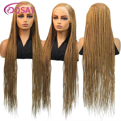 Perruques tressées en boîte Cornrow 36 pouces, perruque synthétique Blonde 613 pour femmes, perruque Lace Front Wig tressée avec raie latérale de haute qualité, perruque Faux Locs