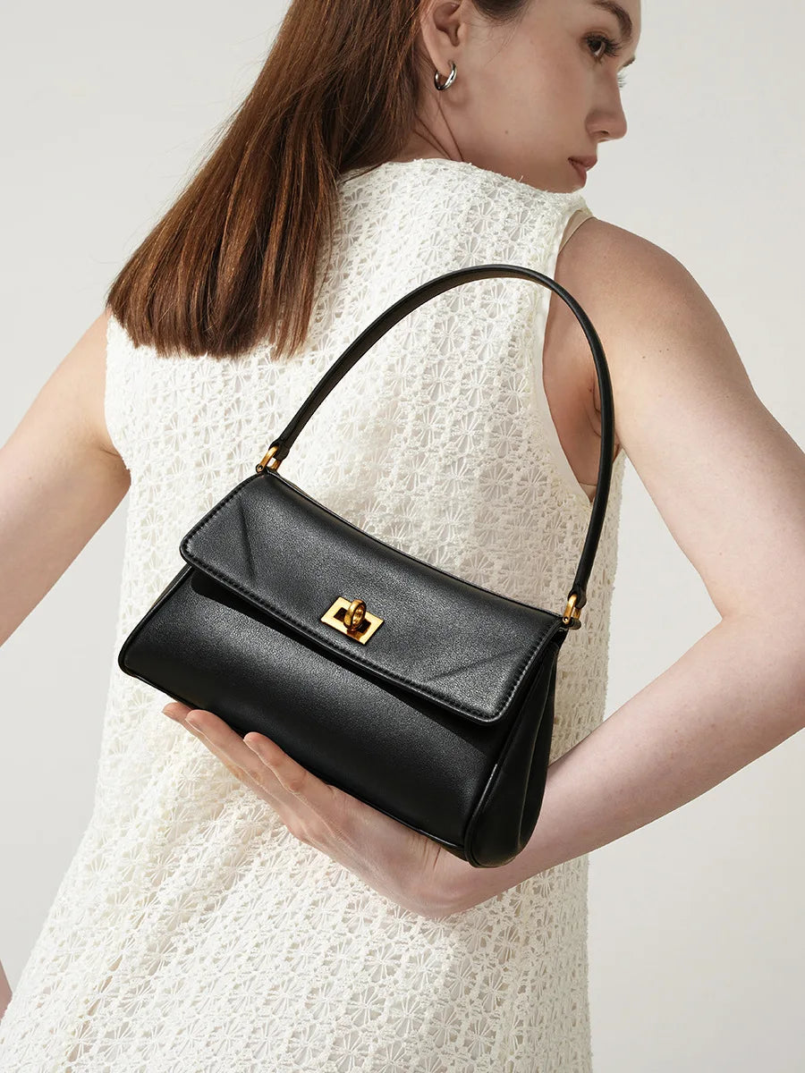 Sac à bandoulière en cuir de vache pour femmes, avec chaîne, petit Design, sac à main haut de gamme pour employés de bureau, accessoire de mode à bandoulière unique