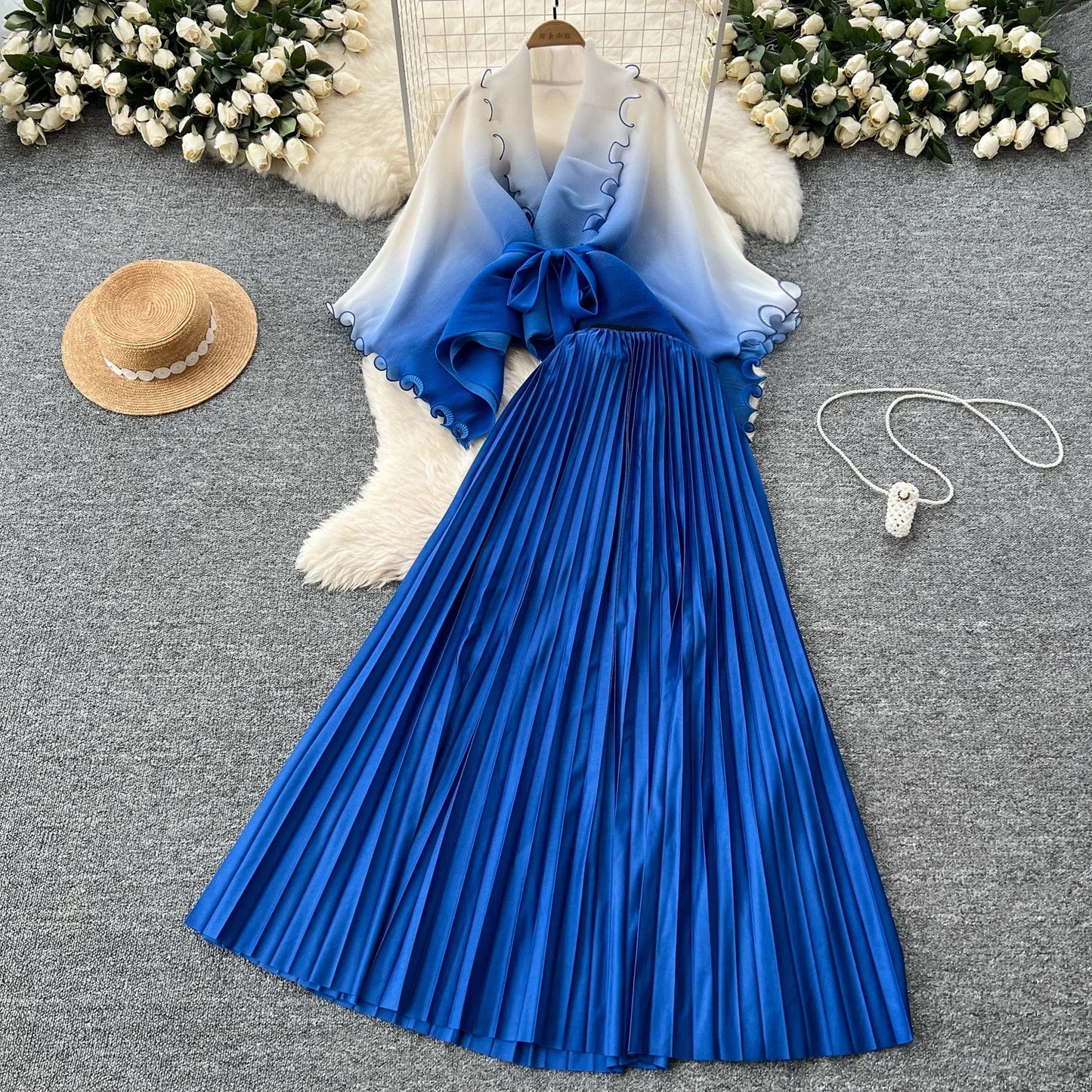 Miyake pli changement progressif couleur bord ondulé costume soleil jupe plissée à la mode et élégant deux pièces ensembles tenues pour femmes