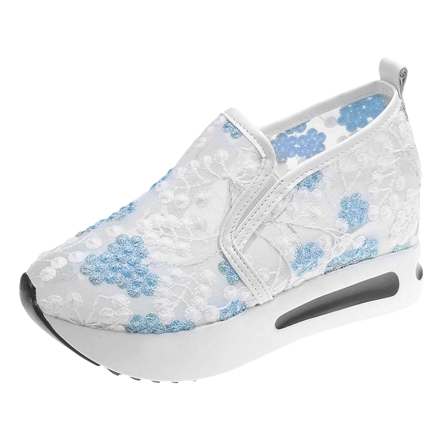 Baskets pour femmes dames mode respirant dentelle maille fleur broderie tête ronde fond épais chaussures d'été pour femmes