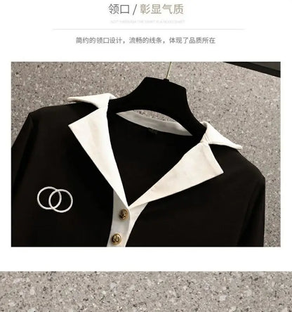 Ensemble deux pièces pour femmes, chemise à manches longues et col Polo, décontracté, Patchwork, jambes larges, nouvelle collection automne 2024