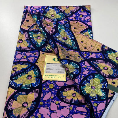 Tissu africain en cire de coton, très bonne qualité, nouvelle grande cire Ankara brillante Pagne, couleur grise, brillant doré, trucs Batik, 6 mètres