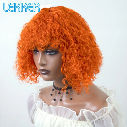 Lekker couleur courte Pixie Afro crépus bouclés Bob 100% perruques de cheveux humains avec frange pour les femmes brésilien Remy cheveux Ombre brun perruques