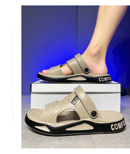 Sandales d'été Eva pour hommes, pantoufles à la mode, légères, douces, plates, antidérapantes, pour l'extérieur, la plage, à bout ouvert