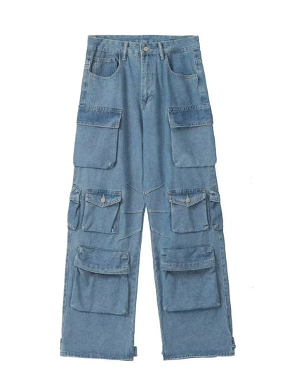 Jean Baggy à jambes larges pour femmes, pantalon Cargo multi-poches, nouvelle mode Harajuku Y2K, Streetwear, jean bleu délavé, 2025
