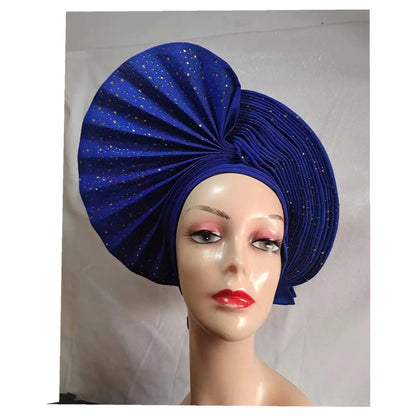 Turban de tête musulman pour femmes, Gele africain violet, casquettes déjà fabriquées, Auto Aso Oke, cravate de sauna Gele, chapeau rond pour dames, Z620-2 de fête