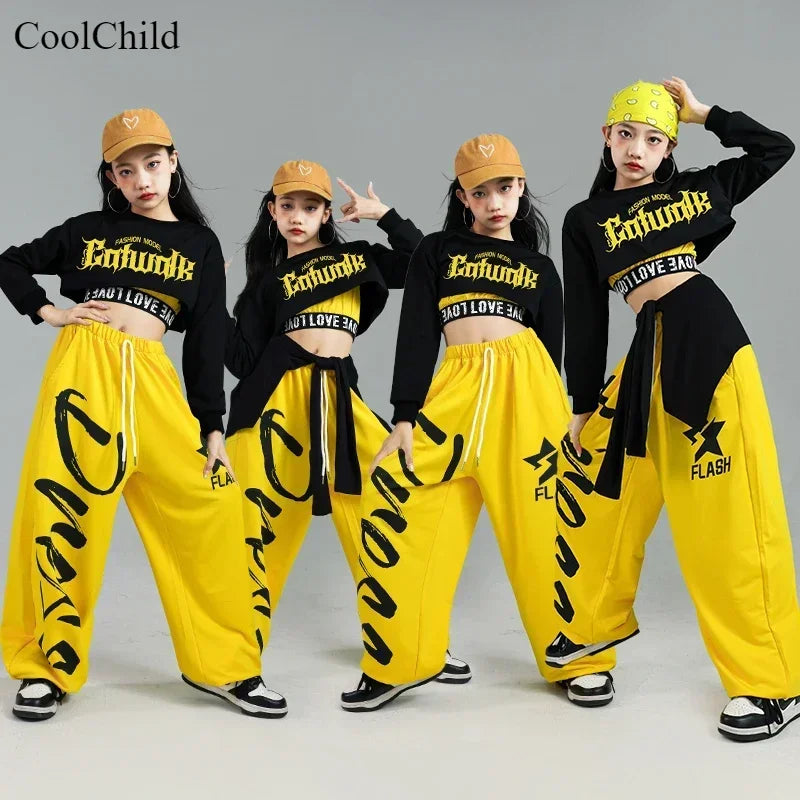 Ensemble de vêtements Hip Hop pour filles, haut court K-pop, pantalon cargo, cardigan de danse de rue pour enfants, streetwear pour enfants, groupe de filles, vêtements de jazz, mode