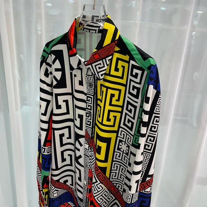 Chemises de luxe royales pour hommes, vêtements ajustés, chemises à imprimé floral complet, bandes dessinées longues, chemises de fête de remise de diplôme, s sociaux de luxe pour hommes