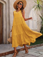 Robe longue d'été décontractée pour femmes, marque de vacances, plage, col en v, ample, élégante, jaune, noir, à volants, 2024