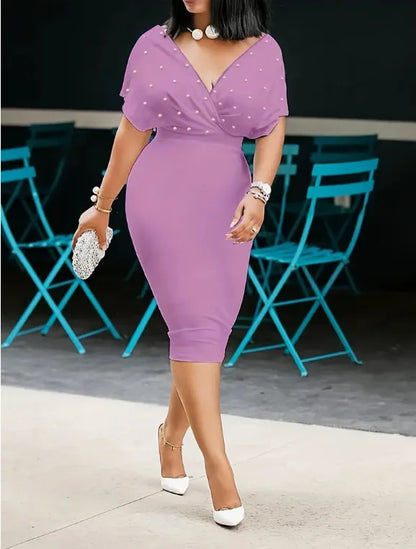 Robe de soirée à la mode pour femmes, Sexy, col en V, robes élégantes aux hanches, couleur unie, Slim, tenue de bureau, été, 2025