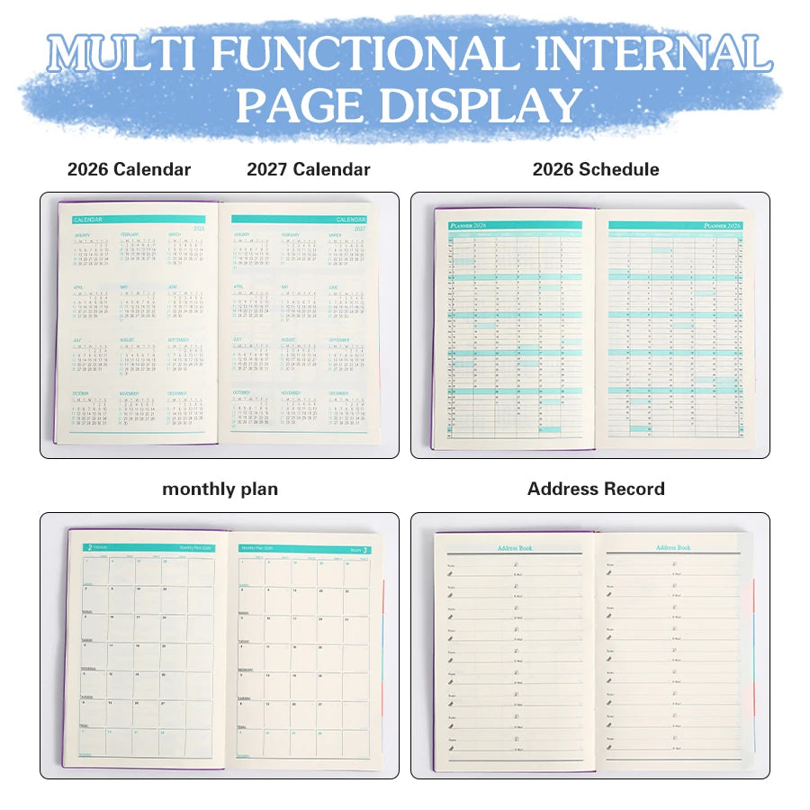 2026 A5 – Carnet de calendrier quotidien et hebdomadaire de 365 jours, journal de calendrier portable pour le bureau scolaire, couverture en cuir PU