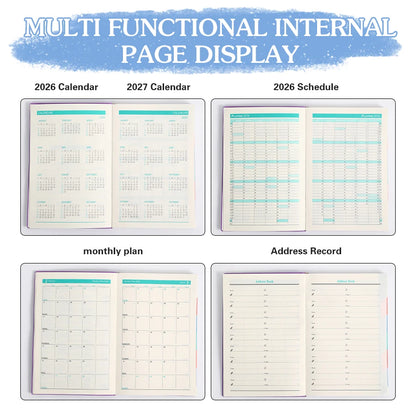 2026 A5 – Carnet de calendrier quotidien et hebdomadaire de 365 jours, journal de calendrier portable pour le bureau scolaire, couverture en cuir PU