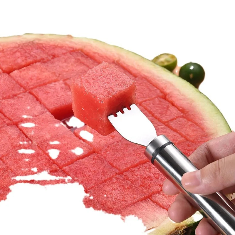 Outil de coupe de pastèque en acier inoxydable, fourchette à pastèque fonctionnelle, trancheur, outil de tranchage pour Melons, fourchette à fruits, Gadgets de cuisine