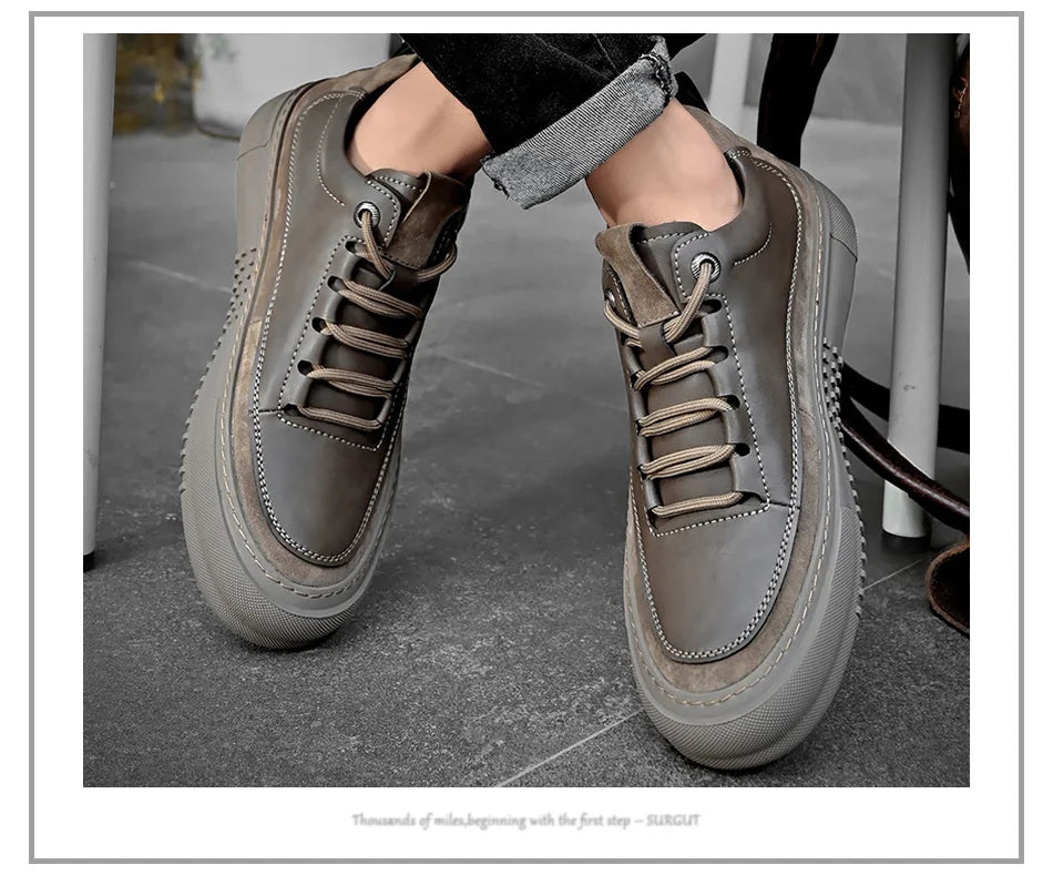 SURGUT-Chaussures décontractées en cuir de vachette pour hommes, coordonnantes, confortables, mode, épissage, semelle optique, automne, hiver, taille 38-44