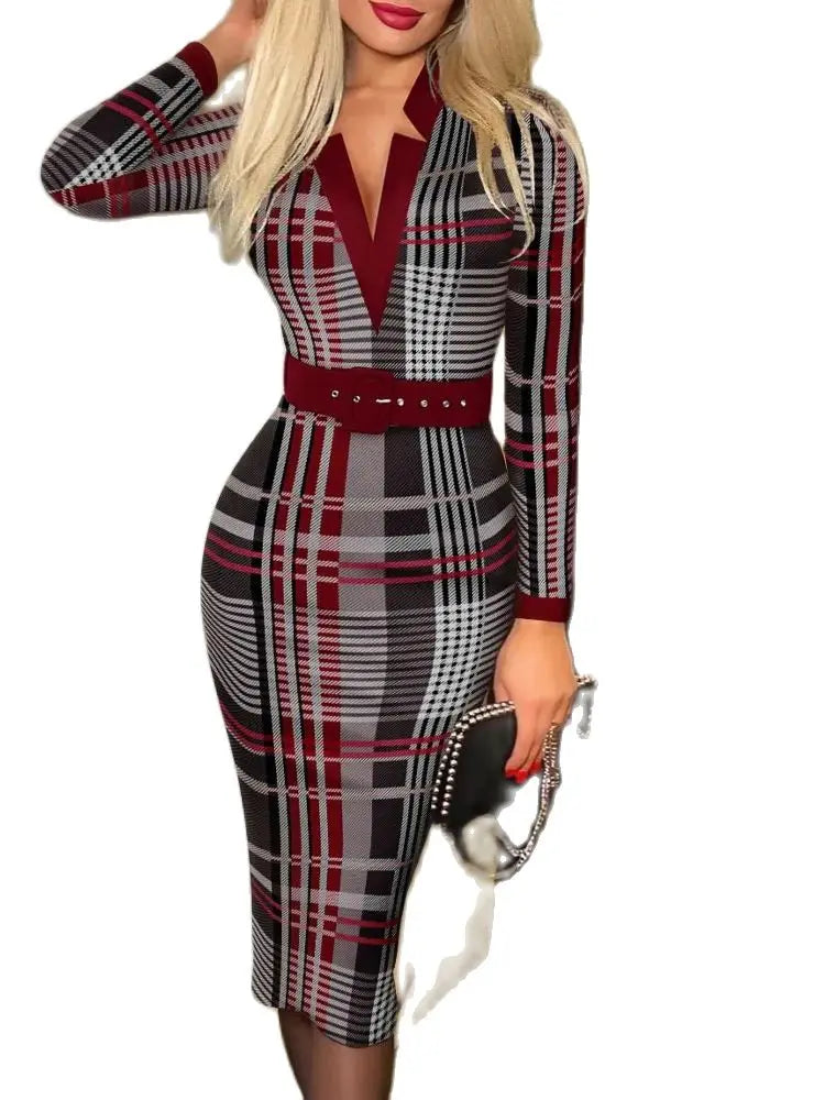 Robe mi-longue à imprimé géométrique, élégante, taille haute, fente latérale, pour femmes