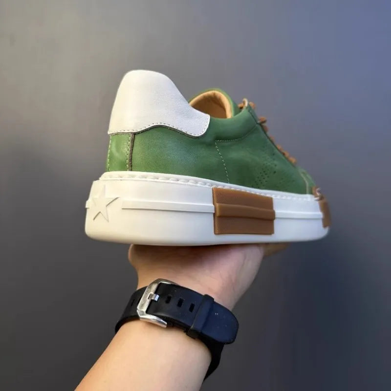 Hommes chaussures en cuir véritable à lacets couleurs mélangées plate-forme chaussures Hip Hop respirant espadrilles décontractées hommes bout rond chaussures d'entraînement