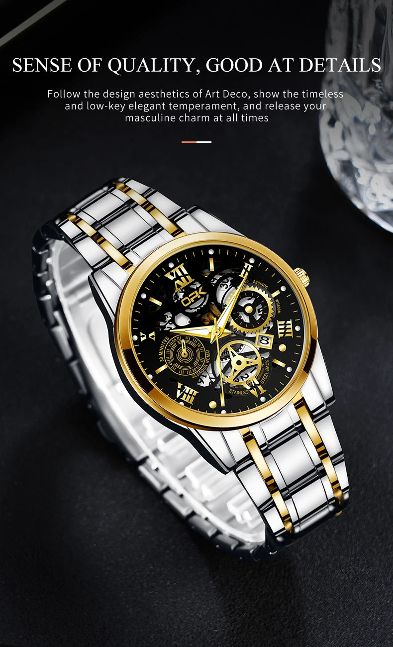 OPK8135-montre pour hommes, bracelet en acier avec lueur nocturne étanche