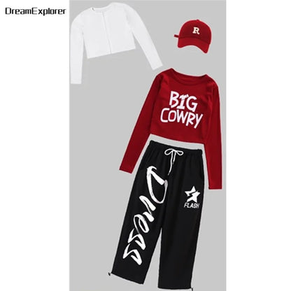 Filles K-pop haut court mode lettres Sport Joggers pantalon fille groupe vêtements ensembles enfants Hip Hop Streetwear enfants Jazz Costumes