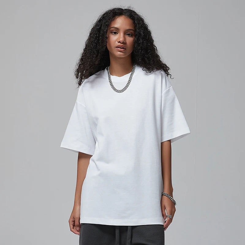 100 T shirt en coton lourd pour hommes et femmes, Tops à manches courtes, Tee shirts solides et surdimensionnés, vêtements de qualité 6.8oz 230gsm