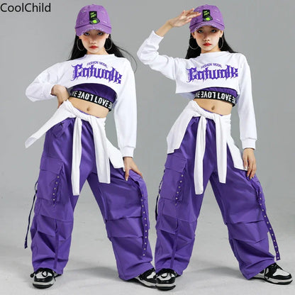 Haut court K-pop pour filles, pantalons cargo, cardigan de danse de rue pour enfants, olympiques streetwear pour enfants, ensembles de vêtements de groupe de filles Jazz