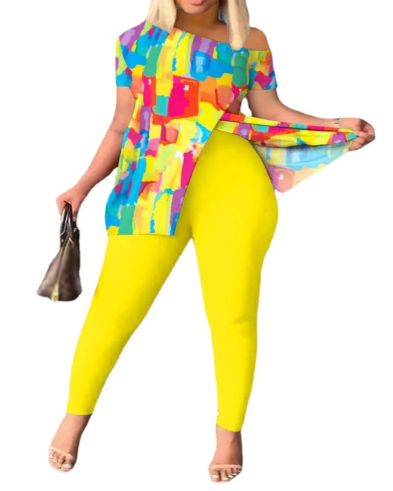 Ensemble 2 pièces imprimé pour femme, nouvelle collection printemps et été