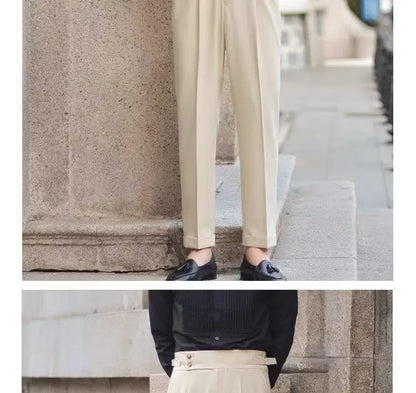 BS Vintage taille haute hommes décontracté pantalon droit Smalltrousers affaires britanniques Paris boucle blanc pantalon Long