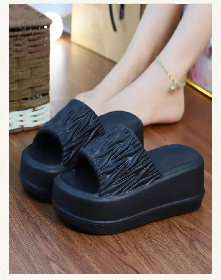 Sandales d'été à talons hauts de 7 cm pour femmes, mules à talons épais, tongs EVA, chaussures de maison, pantoufles à plateforme d'extérieur, nouvelle collection