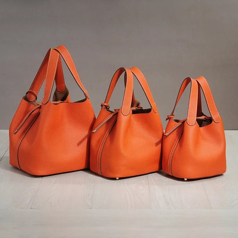 Sac à lunch en cuir de vachette véritable, panier alimentaire E27, sac à main de pique-nique Amazon, poignée supérieure souple, 2024 importé