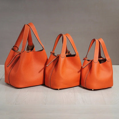 Sac à lunch en cuir de vachette véritable, panier alimentaire E27, sac à main de pique-nique Amazon, poignée supérieure souple, 2024 importé