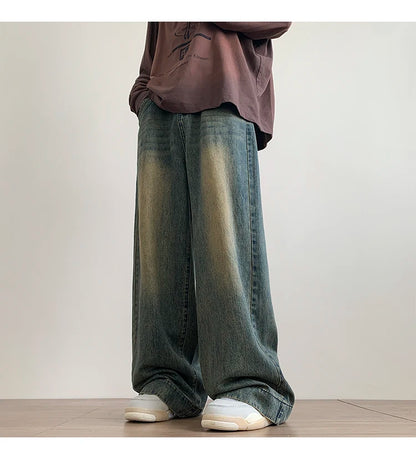Jeans hommes Baggy Jean droit décontracté en détresse Vintage Jean pantalon hommes jambe large Denim pantalon mâle surdimensionné Streetwear mode
