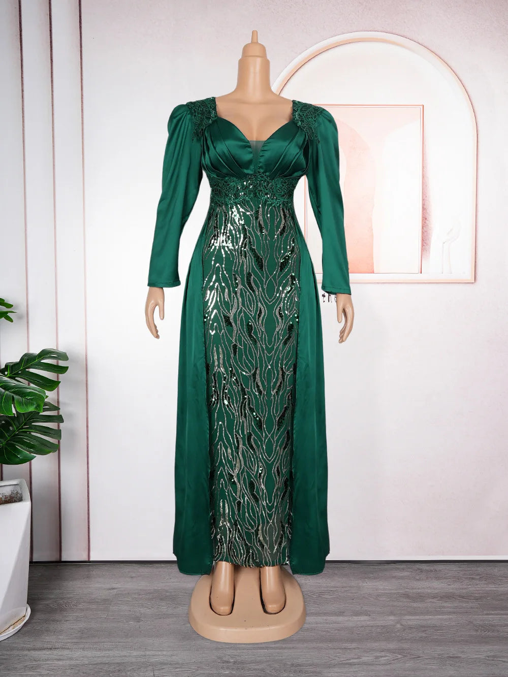 Robe de soirée à paillettes pour femmes, grande taille, col en v, dos nu, S10272