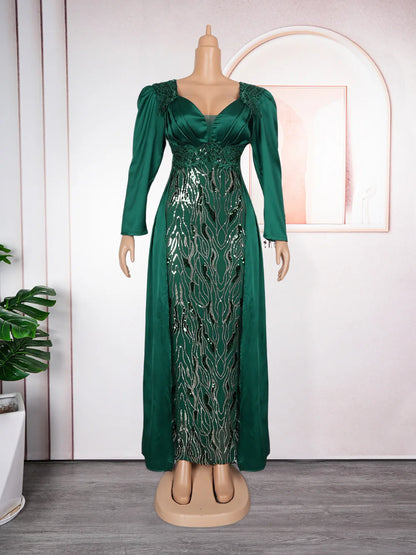 Robe de soirée à paillettes pour femmes, grande taille, col en v, dos nu, S10272