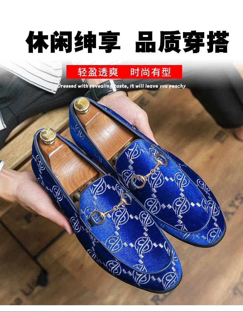 Mocassins de Luxe en Cuir Suédé pour Homme, Chaussures de Grande Taille, Décontractées, de Styliste, pour Robe de Mariée, Plates, Bleues