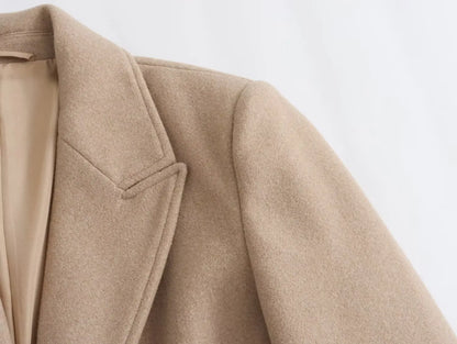 TRAF femmes 2024 automne nouvelle mode Tongle Style coupe ajustée longue manteau décontracté Chic revers bouton à manches longues manteau vêtements d'extérieur Mujer