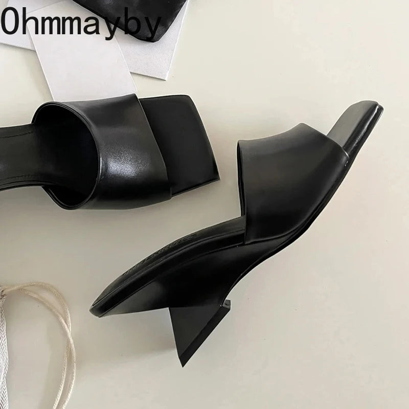 Pantoufles d'été à talons compensés pour femmes, élégantes, bout carré, diapositives à enfiler, robe d'extérieur, chaussures de Style de rue